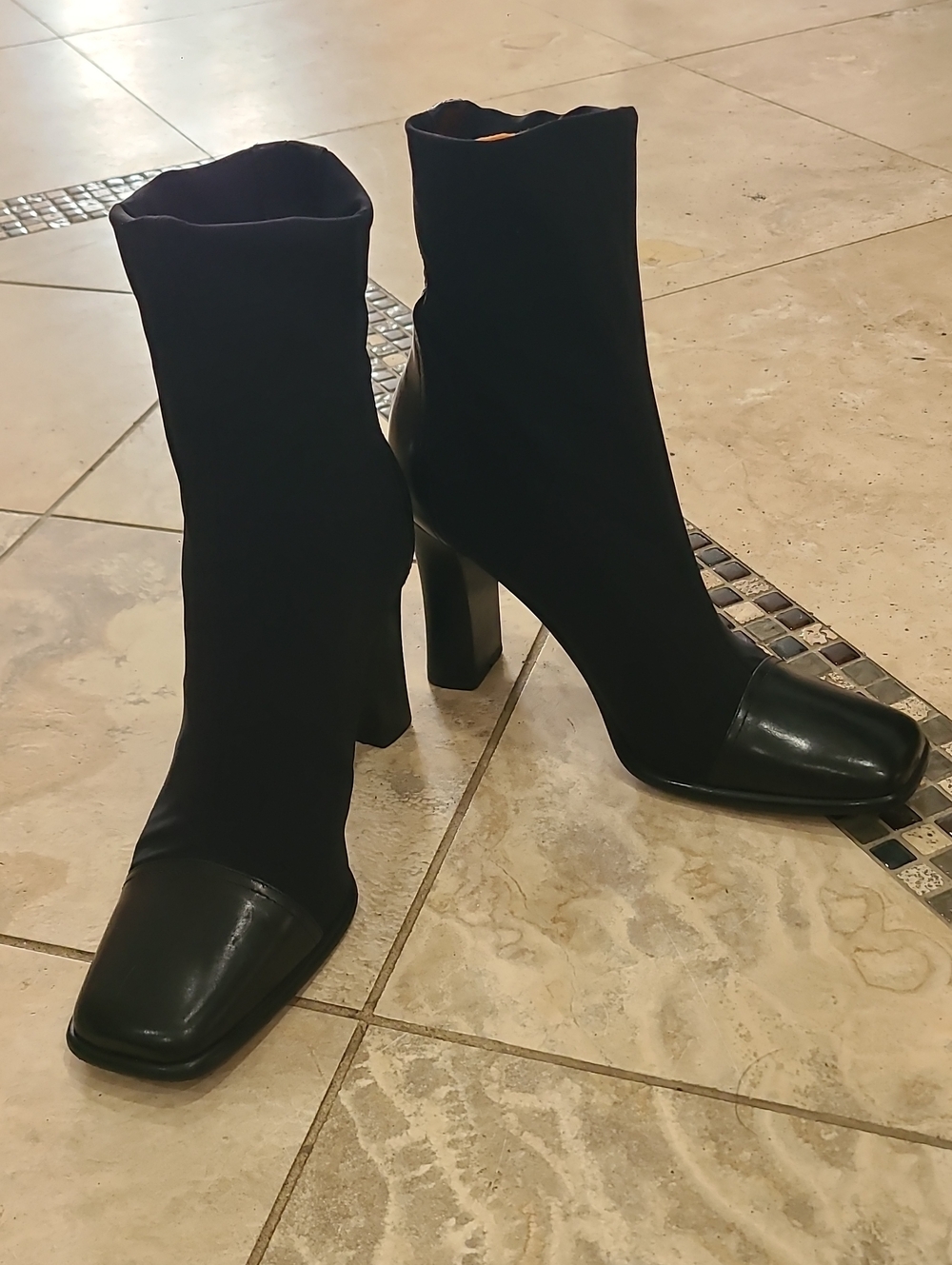 Via Spiga Black Stretch Ankle Boots with Square Toe